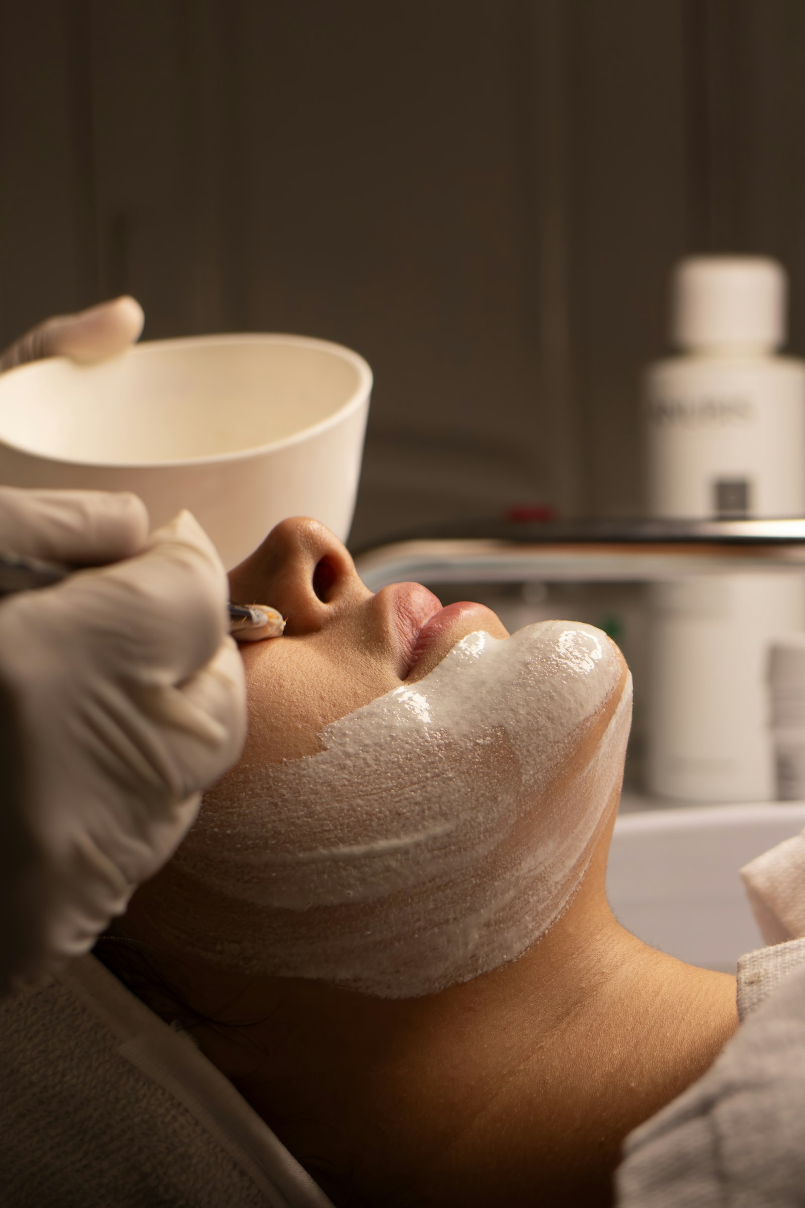 A facial aesthetic treatment in progress